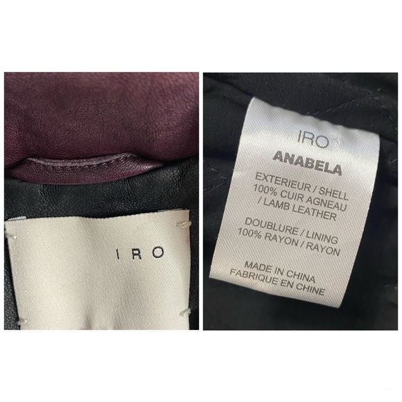 IRO Anabela Black Purple Two Tone Color Block Leather Jacket Size Small - Picture 12 of 12